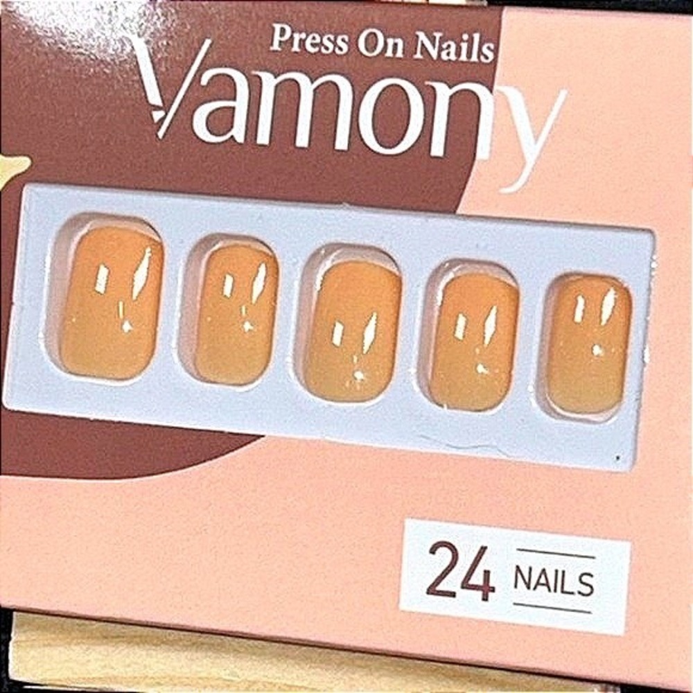 Tan Nude Press On Nails Short Square‎ Glossy Minimalist Everyday Nails 24 pcs